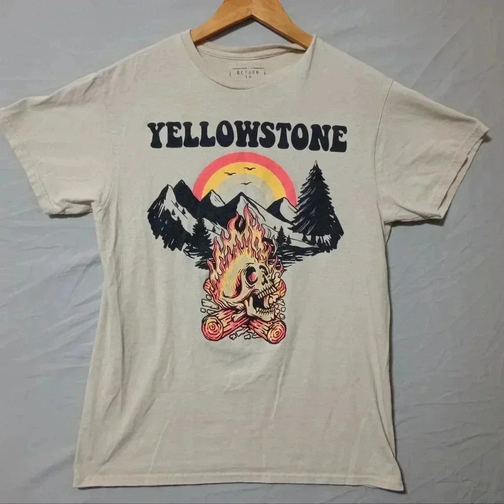 Yellowstone Return To Sender T Shirt Beige Sz M Skull Boho Hippie Tv Show